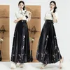 Skirts Luxurious Black Floral Printed Long Women Vintage Chinese Style Modified Hanfu Skirt Elegant Pleated Summer 2024