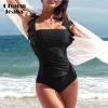 Costume Charmleaks Femmes One-Piece Solid Falbala plis Stracts réglables Hollow Out Monokini Soft Bathing Swimsuit