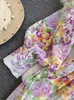 Fashion Bohemain Flower Maxi Robe Womens Stand Long Lantern Single Single Breasted Floral Print Lace Up Loose Boho Robe 240422
