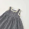 Abiti da ragazza in stile coreano Summer Baby Spet Dress Blegato Bianco Bianco Patchwork Square Collar Sleeveless Bambini abiti H240507