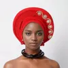 Abbigliamento etnico nigerian wedding gelhes africano headtie auto gele turbanti per donne aso oke tessuto copricapo musulmano testa femmina