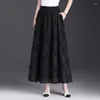 Rokken borduurbloem grote swing lange zwarte rok voor vrouwen 2024 lente zomer elegant chic losse casual a-line maxi femme 2119