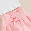 Clothing Sets Kids Clothes Baby Girl Summer 2PCS Outfits Sweet Mesh Short Puff Sleeve Round Neck T-Shirts High Waist Flared Shorts H240507
