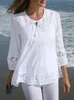 Frauenblusen 2024 Frauen Spitze Häkelbluse Fashion Summer Top Casual Patchwork Shirts 3/4 Ärmeln Hohlloch -Tunika Blusas