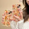 Kleurrijk schilderen bedrukte zonnebloemen bloemen glanzende tpu duidelijke krullende golven rand bescherming telefoonhoesje voor iPhone 15 pro max 14 13 12, schattige hoes