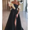 Schwarz Prom Elegantes Kleid weiß von Schulter formeller Abend Elegant geteilte Partykleider für besondere OCNS Promdress Es Dress