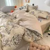 Zestawy pościelowe Ins prosta pościel róży Zestaw podwójny pełny łóżko typu queen -size dziewczyny kobiety kwiatowe łóżko płaskie poduszka kawaii kołdra zestawu J240507