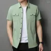 Camisas casuais masculinas 2024 Verão Polo Solid Color Cardigan Button Pocket Workwear