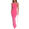 Robes décontractées Femmes Sexy Bodycon Long Robe Spaghetti Strap sans manches Backlessles Rucched Elegant Evening Party Maxi