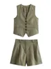 Women's Tracksuits XNWMNZ 2024 Fashion Linen Blended Waistcoat Or High Waist Bermuda Shorts Street Female Two Piece Set