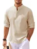 Chemises décontractées masculines 2024 chemise en vrac en coton en lin en linge extérieure Polo plage de cou longue à manches longues