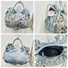 Shoulder Bags Denim Blue 2024 Korean Mini Fashion Diamond-encrusted Canvas Tote Girl Trend Bag Crossbody