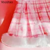 Rokken zoete lolita stijl vrouwen Koreaanse mode kawaii kanten veter roze plaid geplooide mini-meisjes faldas mujer moda