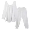 Salón para dormir para mujeres Women White Princess Sleepwear Pajamas de algodón puro Juntos Vintage Collar Collar Collar Long Sleep Tops Bottals Bloomers Pantalones