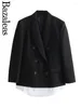 Women's Suits 2024 Bazaleas Store Official Spring Long Sleeve Blazer Coat Elegant Black Double Breasted Jacket Women Patchwork Outwears