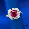 Cluster anneaux mirco pavage cz rétro conception 7x7 mm carré rouge rubis cubique zircon 925 sterling silver doigt anneau