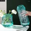 Vases Vases en verre vert transparent / gris Vase hydroponique Pots de fleurs décoratives Fleurs artificielles Décoration de bureau floral décoration intérieure