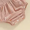 Rompers Lovely Summer Newborn Babed Girls Clothes Floral Print Kort ärm Ruffles Pleated Jumpsuits Huvudband Casual Outfits H240507