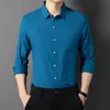 Herrklänningskjortor Mens Business Casual Solid Color Long SlEd Shirt Noning Comfort Top D240507
