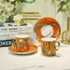 2024 New Style Luxury Mosaic Coffee Cup and Saucer Set with Gold Handel Ceramic Cappuccino Afternoon Tea Cup 2pcs Coffee Mug Set