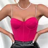 Kvinnors tankar Vemina Sexig spaghetti rem Slim Crop Topps Women Nightclub Wear Glitter Chain Halter Vneck Camisole Fashion Fishbone Corset