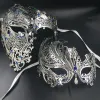 Maskeert zijn haar paar glitter Rhinestones Metal Filigree maskerade masker Venetiaans kostuum prom feestje bal kerst half schedelmasker