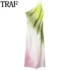 Casual Dresses Asymmetric Tie Dye Dress Woman Off Shoulder Satin Midi Print Backless Sexy Long Women Sleeveless Summer