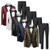 Men's Suits Blazers Mens Luxury Gold Jacquard Set 2-piece Business Banquet Party Dress 2023 New Wedding Q240507