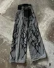 Pantalon européen et américain à la mode haute à taille haute le bord brut jean lavé Men Street pantalon large surdimensionné surdimensionné 240506