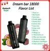 DBR Dream Bar 18K Pro Max Disposable 18K Puffs E-cigarett Mesh Coil DTL VAPE SMART SCREEN 0% 2% 3% 5% Type-C Port Vape Pen 15 Flavors Välj E-Shisha vs Al Flakher 8000