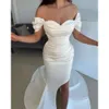 Meerjungfrau Kleider Abend weiß elegant Off Schulter geteiltes Party Abschlussball Falten Langes Kleid für roten Teppich Special Ocn