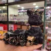 Minyatürler Fortune Cat Kafatası Siyah Şanslı Kediler Kristal Top Tutucu Reçine Figürinler için Stand 6080mm Küre için Süsleme