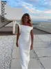 Casual jurken 2024 Bazaleas Store dames TRF's jurk elegante asymmetrische witte dubbele laag linnen partij officieel
