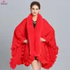 Kvinnors päls Volalo Europestyle Fashion Double Coat Cape Hooded Knit Cashmere Cloak Cardigan Outwear Women Winter Shawn 1.1 kg