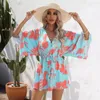 Casual Dresses Women's Beach Mini Sundress Summer Leaf Fresh Print Dress for Fine Women V Neck Short Sleeve Ropa de Mujer