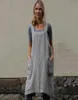 Bawełniany lniany fartuch w ogrodzie robota pina sukienki Kobiet kwadratowy kołnierz sukienka ogólna kieszeń Y53161896