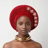 Abbigliamento etnico nigerian wedding gelhes africano headtie auto gele turbanti per donne aso oke tessuto copricapo musulmano testa femmina