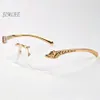 2018 Vintage Designer Sonnenbrille für Männer Frauen randlose Büffelhorngläser Gold Leopard Rahmen billige Sonnenbrille Damen Brille mit 337o
