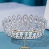 Haarclips Luxe Crystal Round Crown Tiara Rhinestone Prom Diadeem Tiaras en Crowns For Women Bridal Wedding Accessories Sieraden Gift