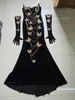 Robes décontractées 2024 Fashion Elegant Femmes Long Robe Black Golden Butterfly Diamond Diamond Chain Celebrity Nightclub MAXI Stage Costume