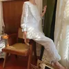 Kobiety snu salon kawaii piżama nocna odzież nocna biała vintage bawełniana piżama Zestawy Kobiety Sprężyna jesienna haft koronkowy Tops Bottoms Spodnie