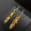 Earrings Luxury 18k Gold-Plated Earrings Brand Designer New Feather Shaped Pendant Earrings High-Quality Luxurious Charming Womens Earrings Birthday Party