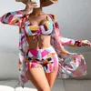 Women's Swimwear 3 Pieces Bikini Set For Beach Cover Up Swimsuit Women Floral Print Small Fresh High Waisted Swim Suit Bathing Suits
