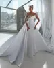 Witte steentjes trouwjurken met afneembare trein bruidsjurken lange mouwen lovertjes illusie batau nek satin vestido de novia