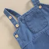 Rompers Sommer Kleinkindkleidung Baby Kleidung Denim Mädchen Jungen Ärmeloses Button Bodysuit Jumpsuit insgesamt mit Hüten H240507