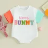 Rompers Infant Baby Clothing Easter Jumpsuit For Newborn Fuzzy Letter Embroidery Round Neck Short Sleeve Items Clothes H240507