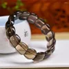 Link Bracelets Natural Smoky Quartz Bangle Round Bead Women Trendy Reiki Healing Elastic Bracelet Yoga Energy Wristband Jewelry Gift 12x15mm