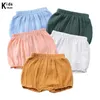 Şort Yaz Çocuk Kızlar Düz Renkli Bebek Kız Pamuk Keten Kısa Pantolon Moda Yenidoğan Bloomers KZ014 H240507