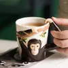 Tazze 3d a forma di animale dipinto a mano Cartoon Monkey Mug Ceramic Ceramica Disegno unico caffè con il regalo di compleanno