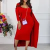 Ethnic Clothing 2024 African Dresses For Women Autumn Sleeveless Polyester Yellow White Red Black Dress With Long Coat Clothes